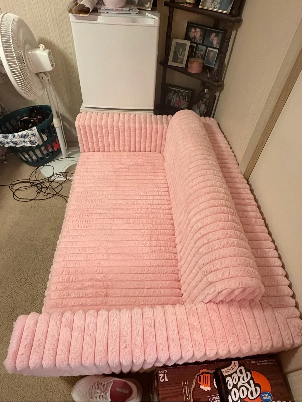 Plush Pink Corduroy Sofa Cover - Soft Quilted Slipcover